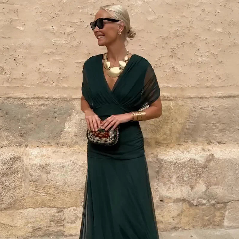 Elegante vestido largo de fiesta con escote en V